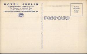 Elizabethtown KY Hotel Joplin Linen Postcard