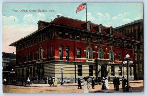 c1910's Post Office Building People Street Dirt Road Cedar Rapids Iowa Postcard