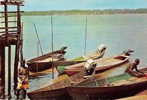 Suriname Fishermen Boats Pier Harbor View Vintage Postcard J67958