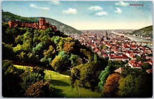 VINTAGE POSTCARD EXPANSIVE PANORAMIC VIEW OF THE CITY OF HEIDELBERG GERMANY 1912