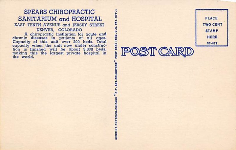 Spears Chiropractic Sanitarium and Hospital Denver, Colorado USA 1909 