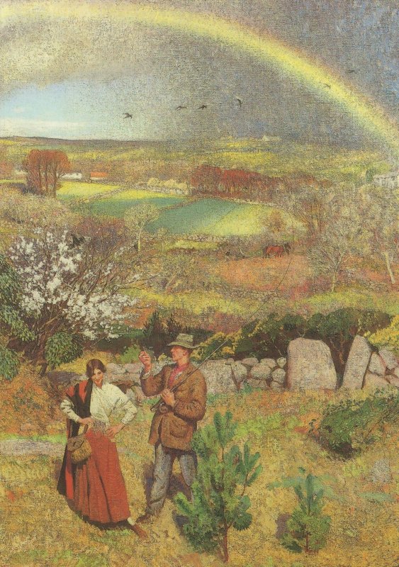 Spring Laura Knight Lady Farmer Rainbow Painting Postcard