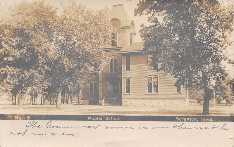 Scranton Iowa~Grammar Room is North of New Public School~Postcard RPPC 1907 