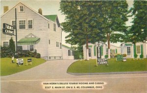 Columbus Ohio Van Horn's Deluxe Tourist Cabins 1956 Postcard roadside MWM 6770