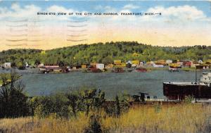 Frankfort Michigan Bird's Eye View of City & Harbor~Info on Back~1952 Postcard