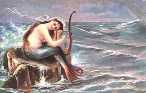 Raphael Tuck & Sons Oilette Mermaid W/Harp Series #6822  Postcard