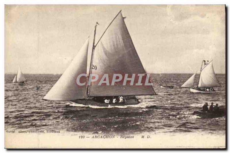 Old Postcard Boat Sailboat Regattas Arcachon