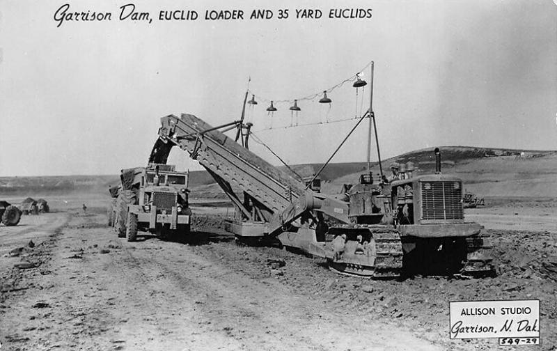 Garrison ND Garrison Dam Euclid Loader & 35 Yard Euclids Real Photo Postcard