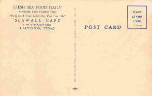Seawall Cafe Interior 17th & Boulevard Galveston Beach Texas linen postcard
