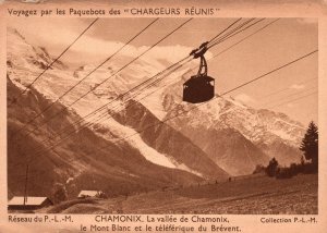 VINTAGE POSTCARD CABLE CAR RIDE UP MONT BLANC AT CHAMONIX FRANCE [ships at top]