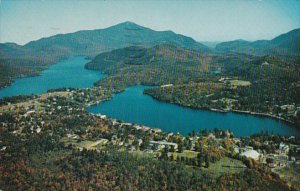 New York Adirondacks Aerial View Of Mirror Lake and Lake Placed Village 1961