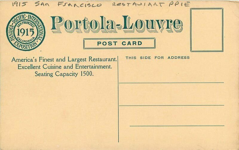 1915 San Francisco California Restaurant PPIE Exposition  Postcard 21-775