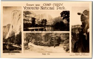 RPPC Multi View Scenes Near Camp Curry, Yosemite Nat'l Park Vintage Postcard G18
