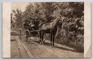 Edwardian Couple In Horse Drawn Buggy On Dirt Road RPPC c1915 Photo Postcard T21