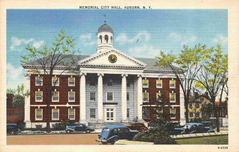 AUBURN, New York NY  MEMORIAL CITY HALL  Cayuga County  c1940's Linen Postcard