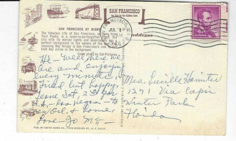 1966 postcard, San Francisco at night, California