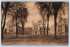 1919 Wooster Ohio Postcard Kauke Hall University Building Ground Field Posted