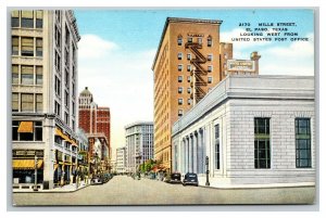 Vintage 1930's Postcard Mills Street El Paso Texas - Antique Autos & Post Office