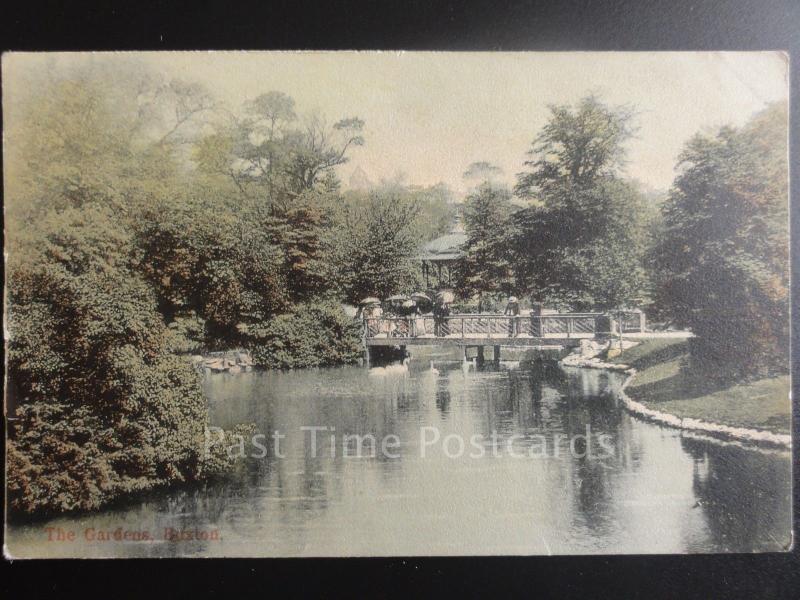 Derbyshire: Buxton THE GARDENS showing Footbridge & Bandstand, Old Postcard