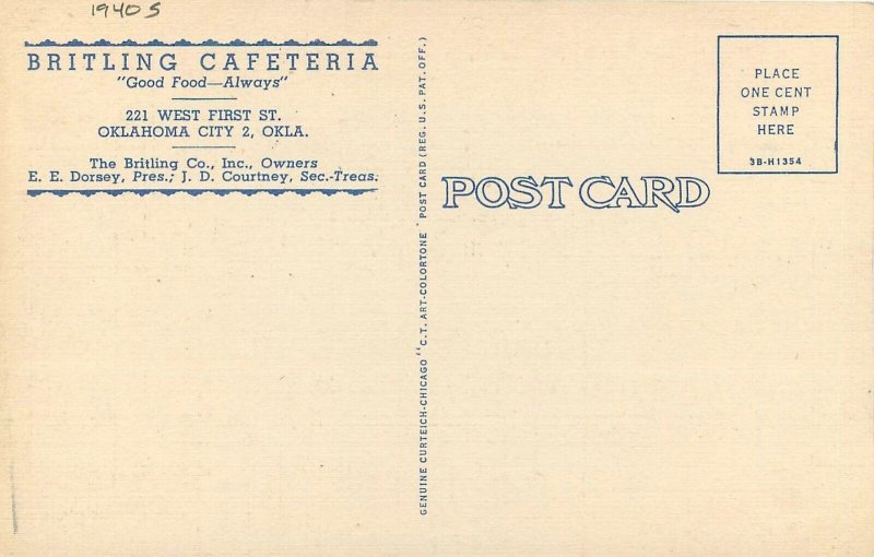 Postcard 1940s Oklahoma City Oklahoma Britling Cafeteria Multi View  23-12189