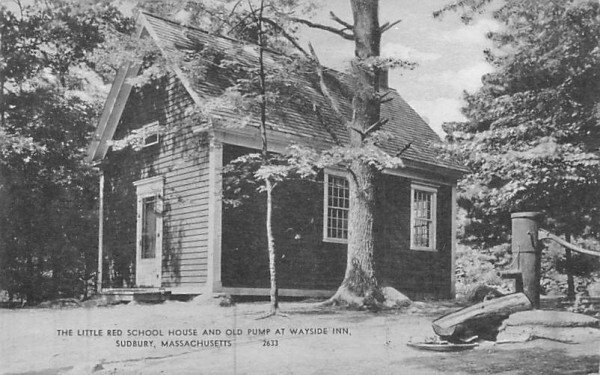 The Little Red School House & Old Pump in Sudbury, Massachusetts