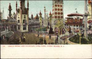 Coney Island Luna Park Circle Swing c1910 Postcard rpx