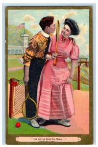 1909 Romance Sports Couple Same Old Racket Tennis Posted Postcard