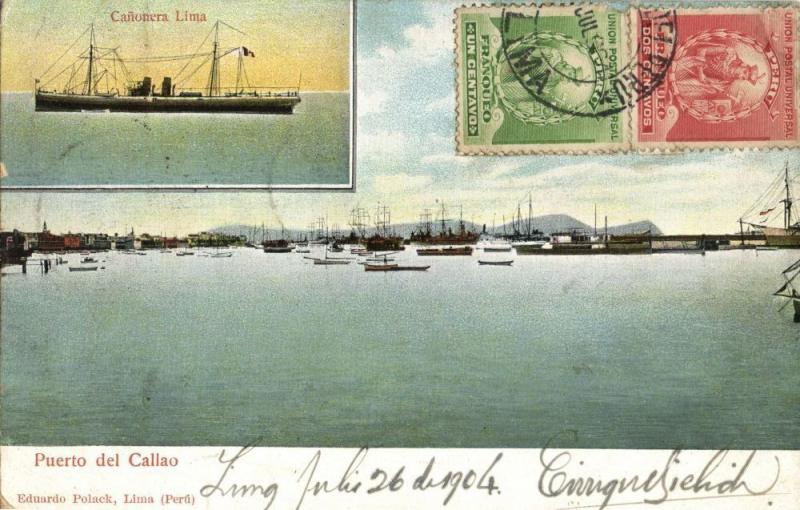 peru, CALLAO, Puerto, Cañonera Lima (1904) Postcard