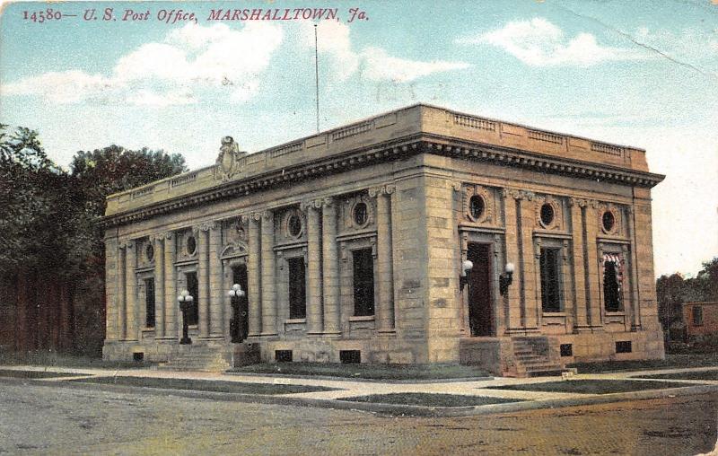 Marshalltown Iowa~US Post Office Corner Street View~1908 Postcard