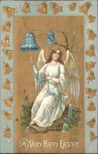 Easter Young Woman Angel with Bell of Flowers c1910 Vintage Postcard