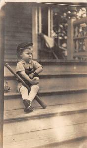 F25/ Interesting RPPC Photo Postcard? C1910 Basball Boy Hat Bat Ball Porch 21