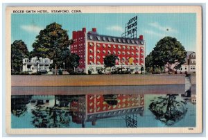 Stamford Connecticut CT Postcard Roger Smith Hotel Roadside c1940s Vintage Trees