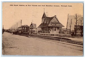 44th St. Station At New Utrecht Fort Hamilton Ave Trolley Borough Park Postcard