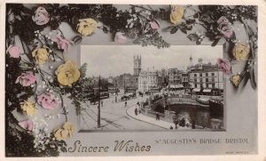 RPPC Sincere Wishes St. Augustine's Bridge, Bristol 1907 Vintage Postcard