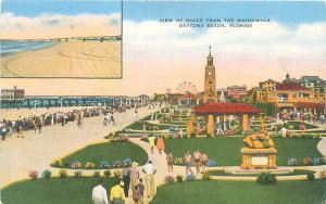 Daytona Beach FL View of Races from Boardwalk Linen Postcard Unused