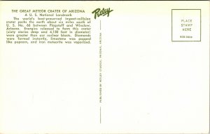 Meteor Crater Northern Arizona AZ US National Landmark VTG Postcard UNP Petley 