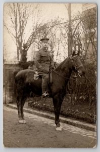 RPPC WW1 Era Soldier On Horseback Real Photo Postcard S26