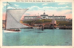 Block Island Rhode Island Ocean View Hotel from Old Harbor Postcard AA28575