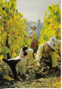 Lady and boy in vineyard Modern Spanish photo postcard 19870s