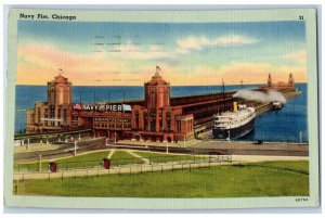 Chicago Illinois IL Postcard Navy Pier Modern Docks And Steamships 1942 Vintage