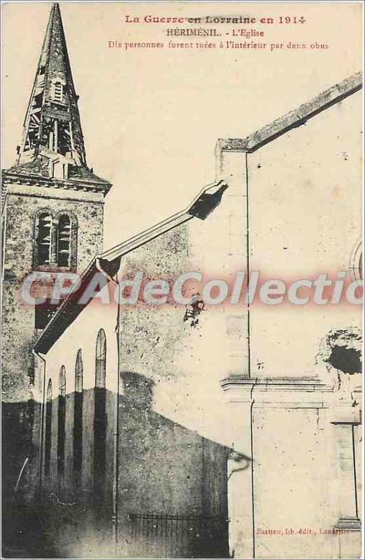 Postcard Old War in Lorraine in 1914 Herimenil Church