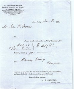 1861 CIVIL WAR ERA A.R. RODGERS GEO WOODMAN ATTORNEYS INVOICE BILLHEAD Z4243