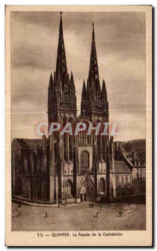 Old Postcard Quimper The Facade of the Cathedral