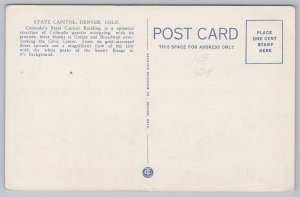 Denver CO~State Capitol Building~Lamppost~US Flag~Sanborn Vintage Postcard