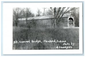 c1940's Covered Bridge Farmland Indiana IN RPPC Photo Unposted Vintage Postcard 