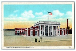 Greensboro North Carolina Postcard Southern Railway Station Exterior View c1940