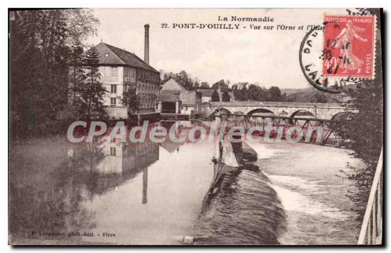 Old Postcard Pont D'Ouilly View On I'Orne And the factory