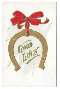 Good Luck Postcards Wishbone Horseshoe Rabbits Foot Red Bow