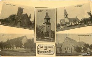 C-1910 Five Churches Chadron Nebraska Methodist Baptist postcard 5786