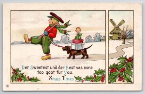 Christmas Boy Dachshund Dog Sled Davidson Family Long Pine Nebraska Postcard A36